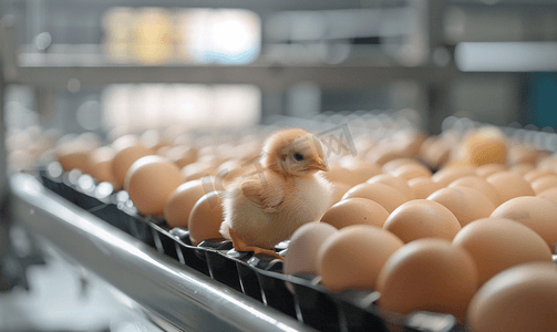 托盘上的一些鸡蛋在工业农场孵化场孵化鸡蛋