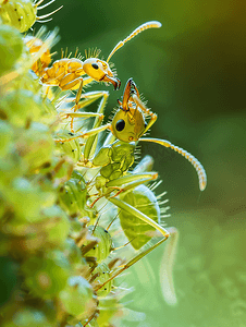 蚂蚁从蚜虫身上提取蜜露