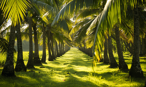 椰子海滩摄影照片_乡村椰子种植园