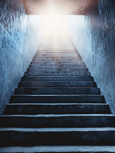 楼梯梯子摄影照片_通向光明的混凝土楼梯希望和光明的未来概念