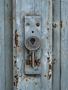 门锁孔中的一串钢钥匙