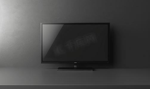 桌子上灰色电视机显示屏的正面图