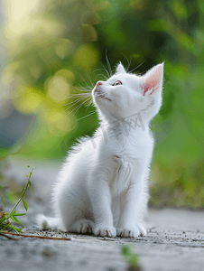 户外的白色小猫