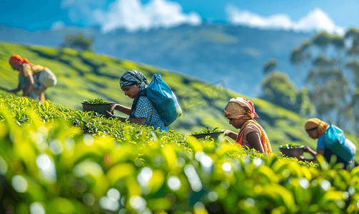 印度夏季摄影照片_斯里兰卡泰米尔茶采摘者