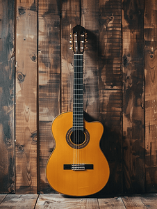 木墙上的吉他架