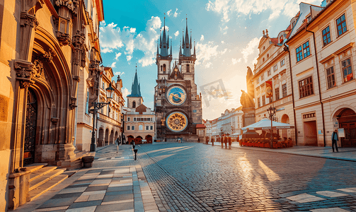 国潮日历摄影照片_布拉格老城的布拉格天文钟
