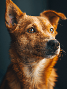 摊位里的一只狗一只红狗的美丽肖像一只狗的特写照片