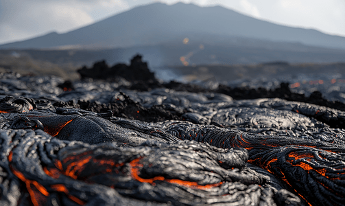 爆炸背景摄影照片_背景为埃特纳火山的硬化熔岩