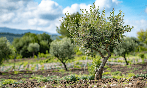 为谁培养人摄影照片_西西里岛花园里的年轻橄榄树