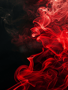 抽象波浪图案摄影照片_黑色背景上的红色烟雾