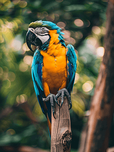 柱子祥云摄影照片_金刚鹦鹉是栖息在天然森林柱子上的宠物鸟