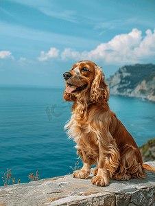 五渔村徒步旅行中的狗可卡犬肖像