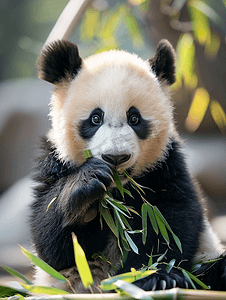 熊猫动物园摄影照片_熊猫吃一些美味的竹笋