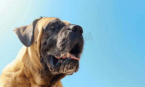 流口水卡通摄影照片_夏天流口水的大型英国古代獒犬