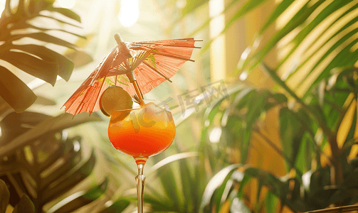 热带背景中的鸡尾酒伞