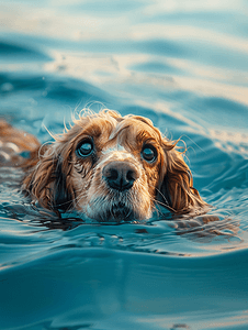 可卡犬在水中游泳
