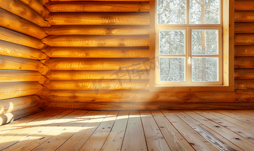 木材墙壁摄影照片_有木木屋窗户的墙壁