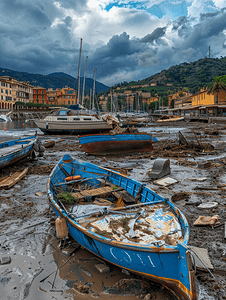 意大利拉帕洛的船只被风暴飓风摧毁