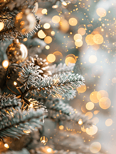 圣诞树上装饰着灯光抽象模糊背景与散景