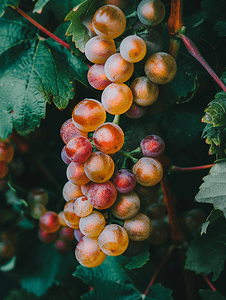 植物图标摄影照片_带叶子的葡萄藤上正在成熟的葡萄