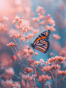 帝王蝶栖息在粉红色的野花上