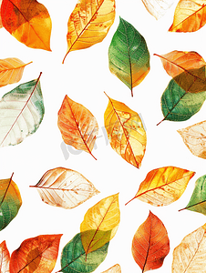彩色明亮的叶子孤立在框架中的白色背景上