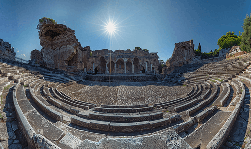 古尔摄影照片_陶尔米纳古希腊剧院的竞技场