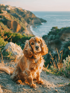 五渔村徒步旅行中的狗可卡犬肖像