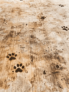 水泥地板上有狗脚印和猫脚印
