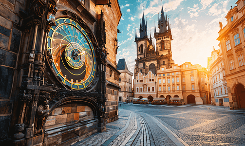 20238月日历摄影照片_布拉格老城的布拉格天文钟