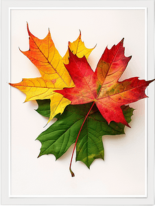 枫树的叶子摄影照片_彩色明亮的叶子孤立在框架中的白色背景上