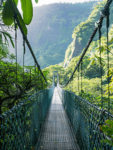 吊桥线条摄影照片_留尼汪岛圣贝努瓦东河悬索桥