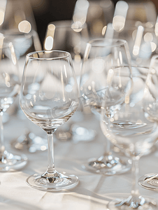 光明冰砖摄影照片_一排排空酒杯特写在白桌上的玻璃高脚杯