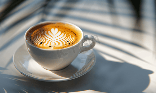 热摩卡咖啡一杯带有精美拿铁艺术的咖啡