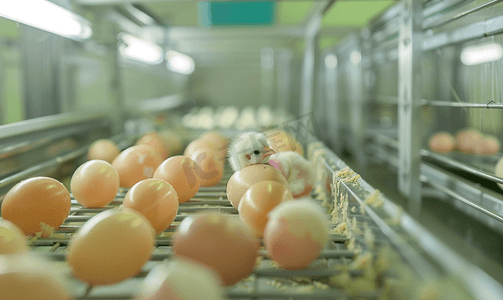 托盘上的一些鸡蛋在工业农场孵化场孵化鸡蛋