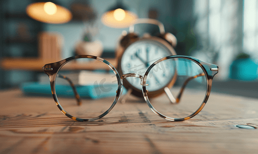家里桌上的眼镜带数字时钟
