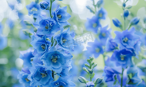 美丽盛开的蓝色飞燕草花