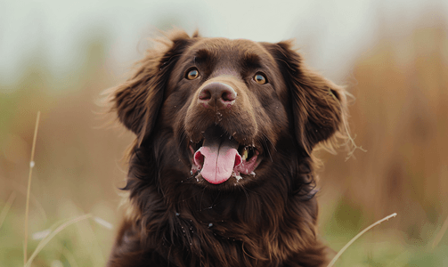一只棕色纽芬兰犬幼崽伸出的粉色舌头