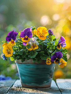 花园里的春花美丽的春天或复活节场景有盆栽紫罗兰