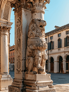 诺威摄影照片_帕多瓦领主广场上的威尼斯狮子柱
