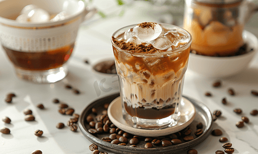 传统越南泰式冰咖啡与咖啡豆