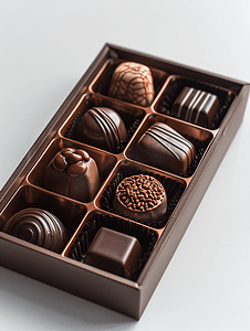 爱情甜点摄影照片_巧克力盒上白色隔离