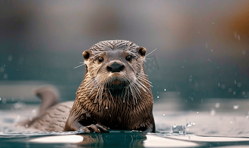 被水包围的野生水獭