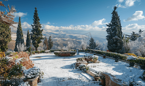 冬季从尼波山欣赏花园景色
