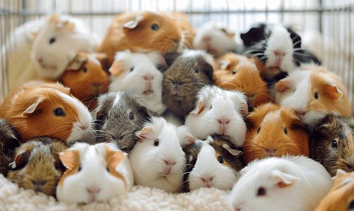 哺乳动物笼子里一群可爱的彩色豚鼠