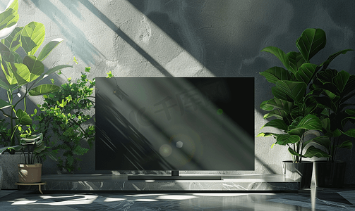 桌子上灰色电视机显示屏的正面图