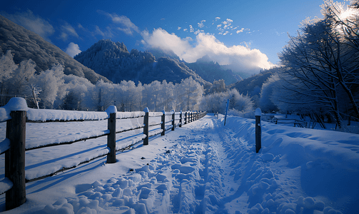 山上覆盖着雪天空蔚蓝