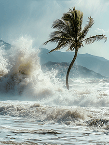海啸热带飓风在海上