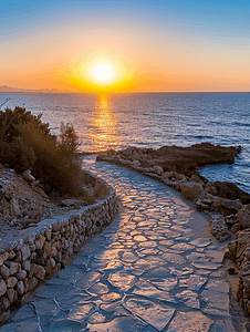 太阳黄色光线摄影照片_埃及西奈沙姆沙伊赫南部红海的日落阳光路径