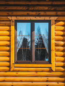 村庄现代木屋窗户墙